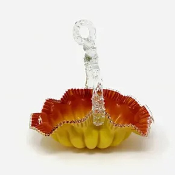 Persimmon Hand Blown Art Glass Basket With Thorn Handel - Picture 2 of 9